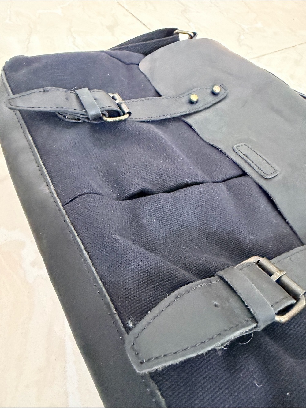 VASCHY Unisex Black Canvas & Leather Vintage Messenger Bag Work Satchel - Picture 3 of 7